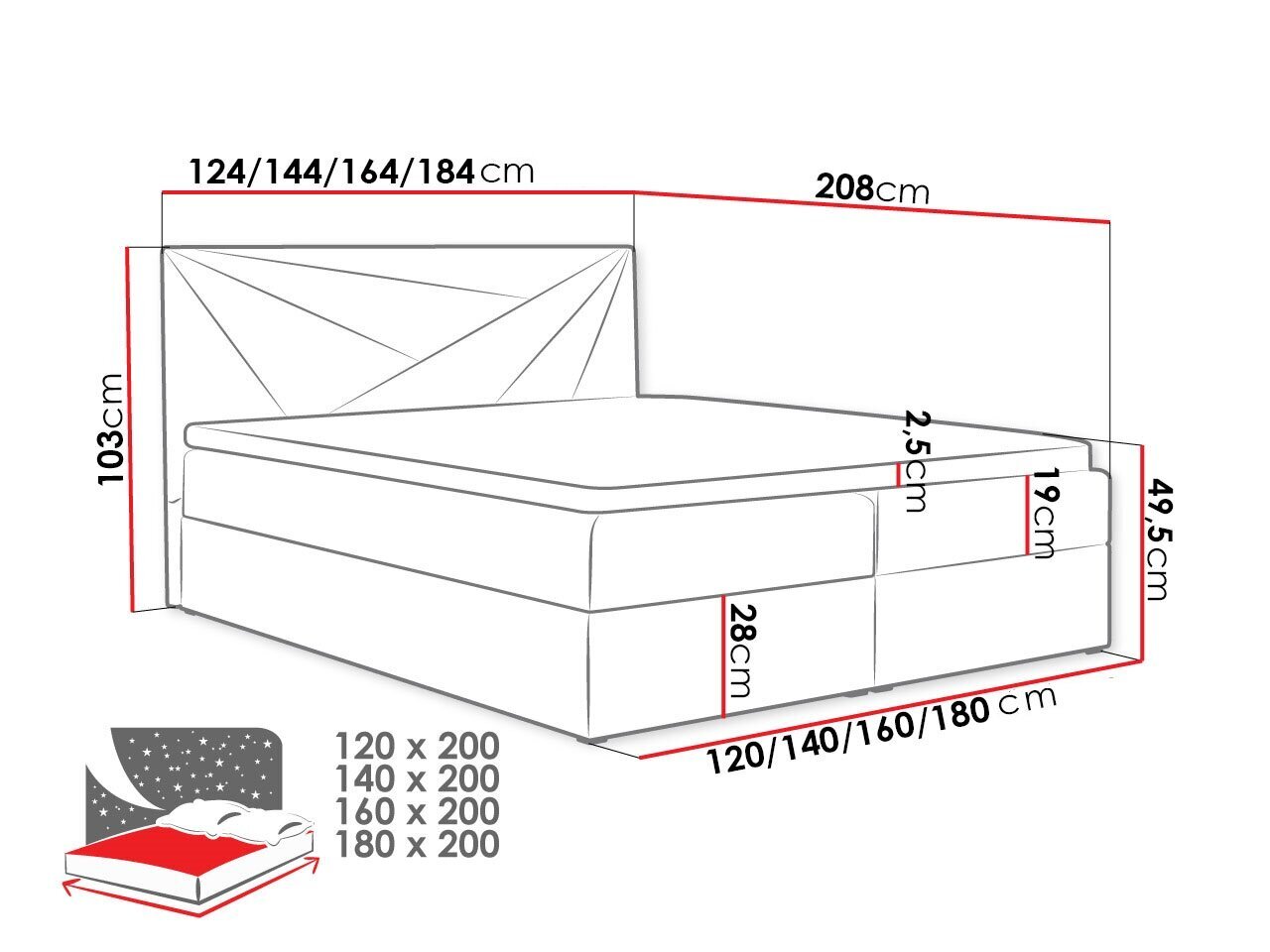 Kontinentaalvoodi BORNEO 5-Kronos 02-120x200 cm цена и информация | Voodid | kaup24.ee