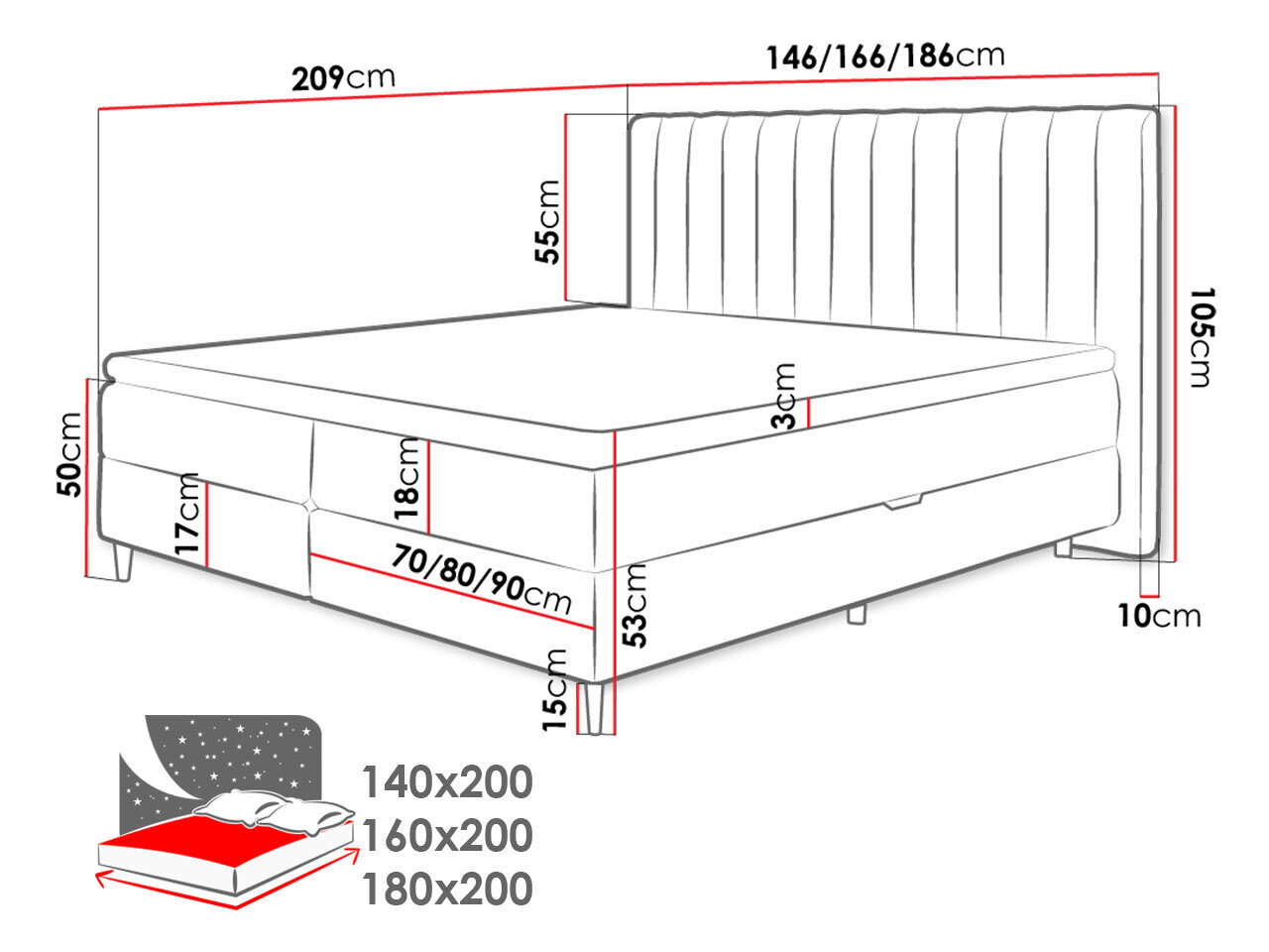 Kontinentaalvoodi NATINO-Swing 17-140x200 cm hind ja info | Voodid | kaup24.ee