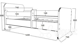 Детская кровать с матрасом и ящиком для постельного белья POLA 65, 140x70 см цена и информация | Детские кровати | kaup24.ee