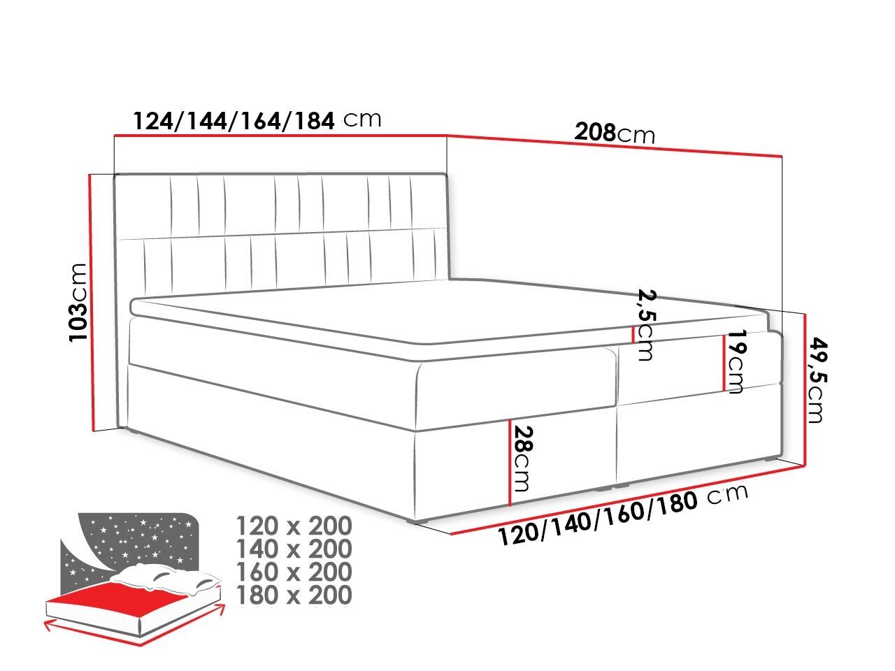 Kontinentaalvoodi BORNEO 3-Kronos 02-140x200 cm цена и информация | Voodid | kaup24.ee