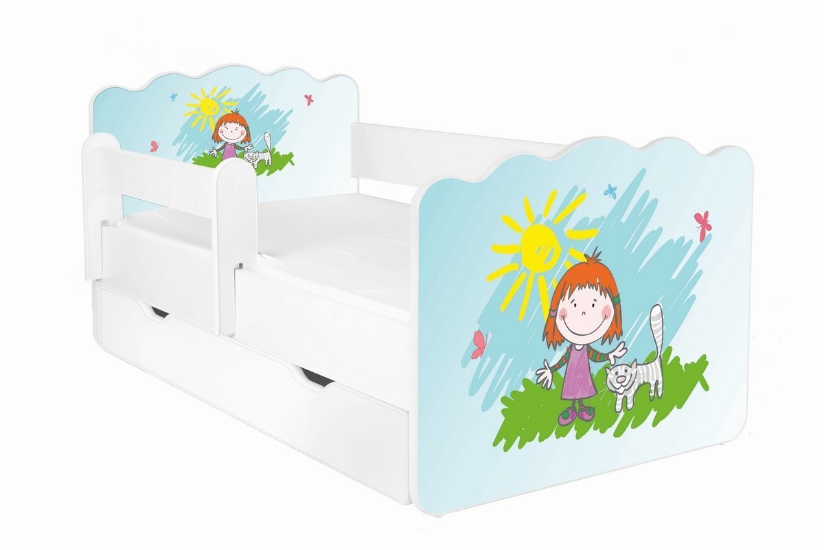 Lastevoodi koos madratsi ALEX 14 140x70 cm, voodipesukasti ja eemaldatava kaitsepiirdega hind ja info | Lastevoodid | kaup24.ee