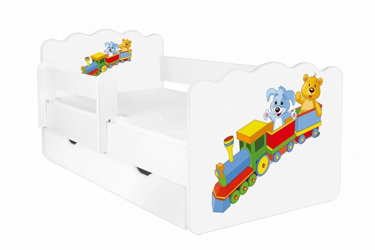 Lastevoodi koos madratsi ALEX 19 160x80 cm, voodipesukasti ja eemaldatava kaitsepiirdega цена и информация | Lastevoodid | kaup24.ee