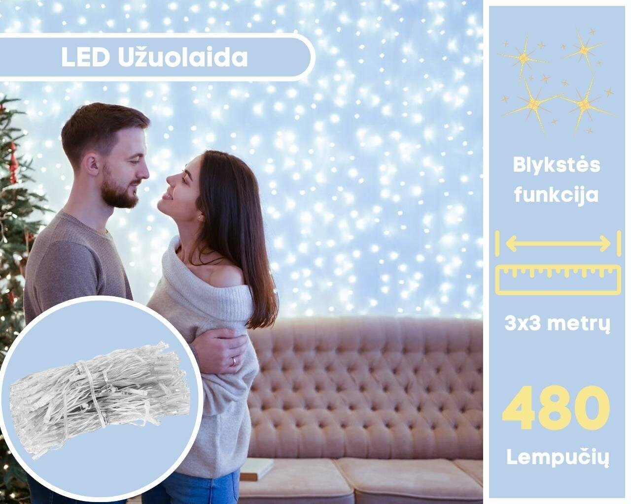 LED kardin Garlianda, külm valge hind ja info | Jõulutuled | kaup24.ee