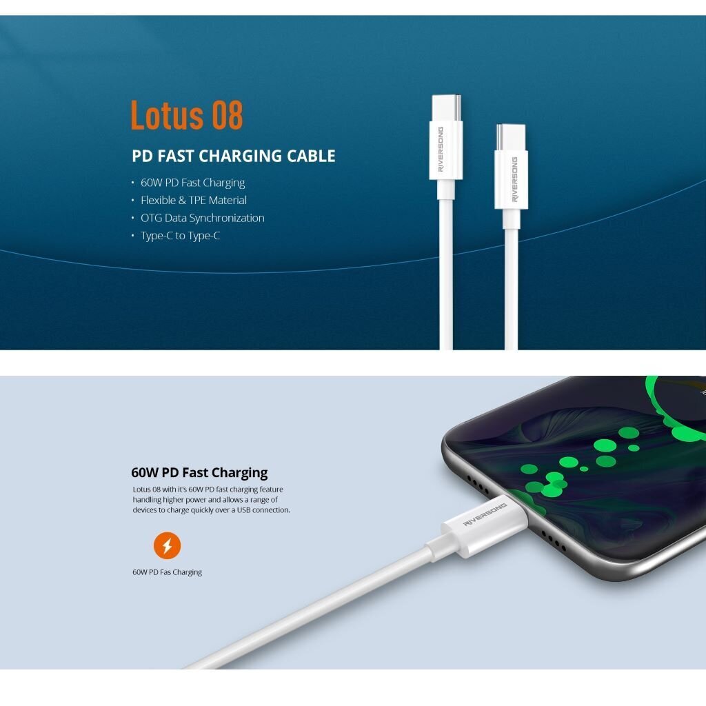 Kaabel Riversong Lotus 08 1m USB C -USB C цена и информация | Mobiiltelefonide kaablid | kaup24.ee