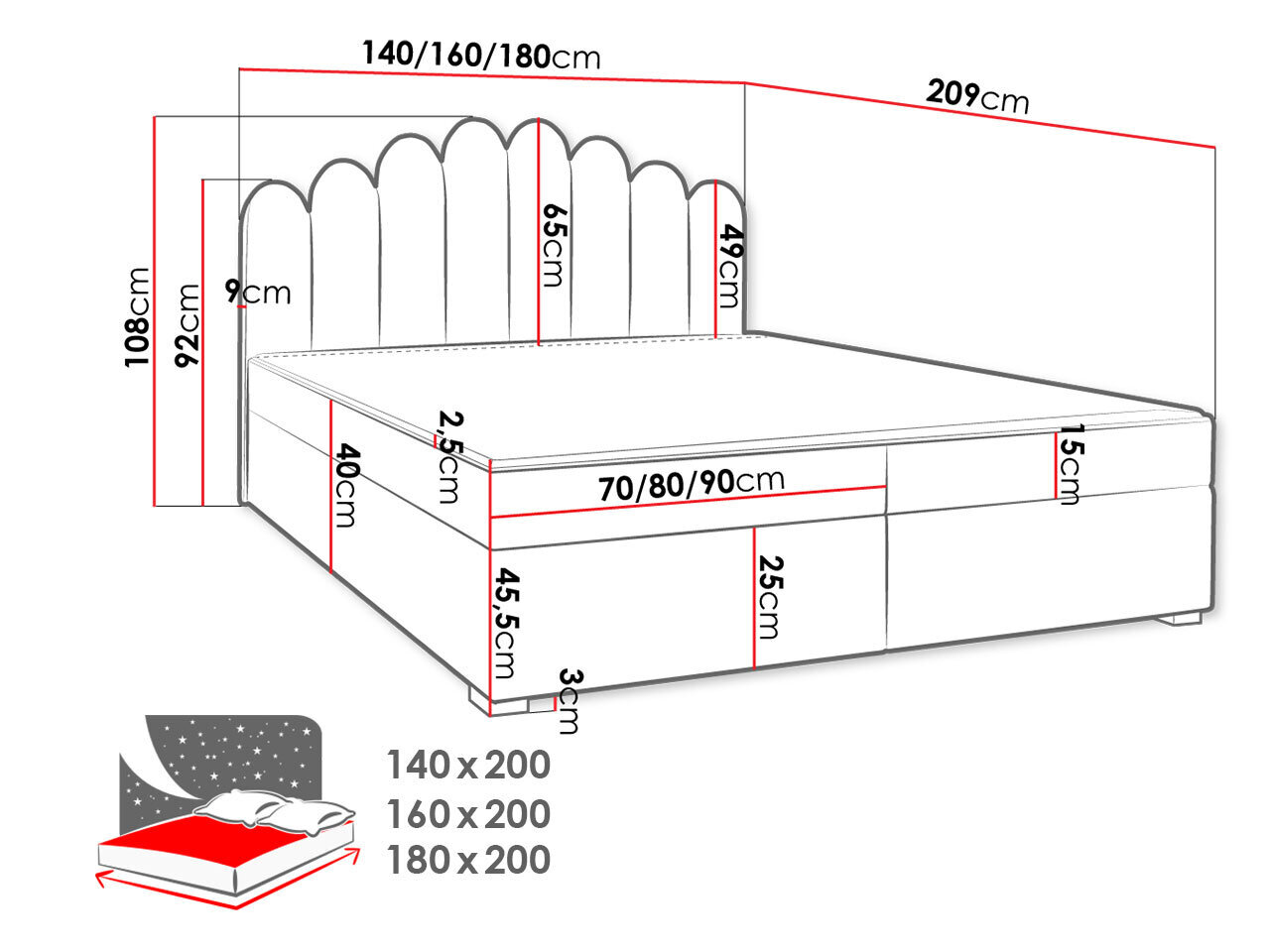 Kontinentaalvoodi BERETINI-Manila 35-180x200 cm hind ja info | Voodid | kaup24.ee