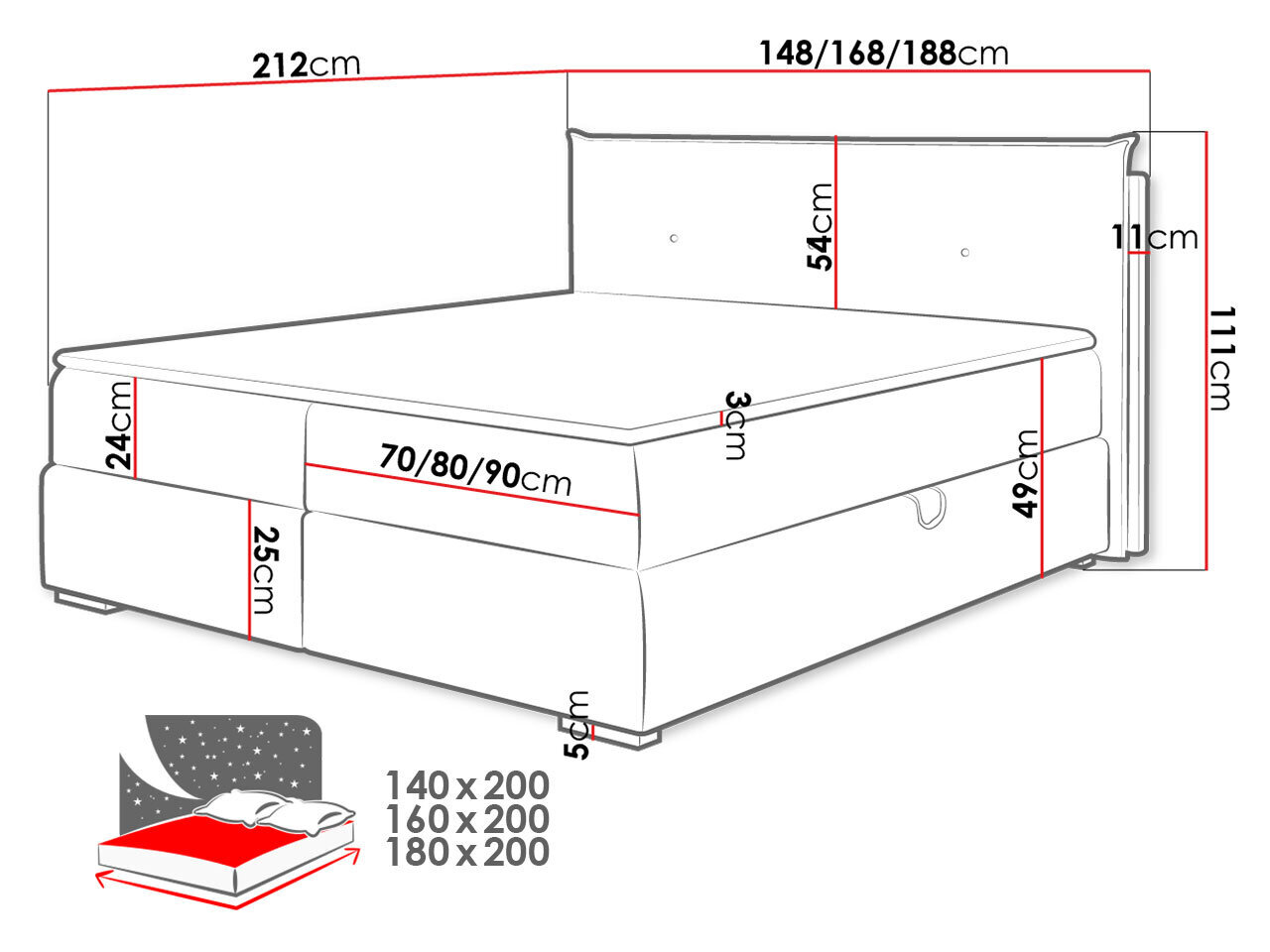 Kontinentaalvoodi TYCJANA-Manila 02-160x200 cm цена и информация | Voodid | kaup24.ee