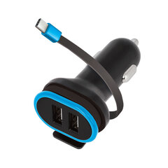 Laadija autosse Forever CC-02 car charger 2x USB 3A black with USB-C cable, 0,2 m цена и информация | Зарядные устройства для телефонов | kaup24.ee