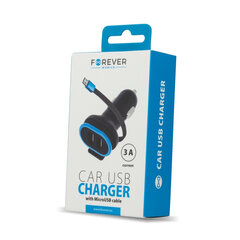 Laadija autosse Forever CC-02 car charger 2x USB 3A black with microUSB cable 0,2 m hind ja info | Mobiiltelefonide laadijad | kaup24.ee