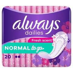 Pesukaitsmed Always Dailies Normal-to-Go, 20 tk цена и информация | Тампоны, гигиенические прокладки для критических дней, ежедневные прокладки | kaup24.ee