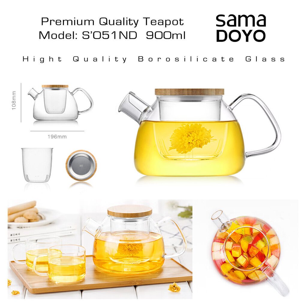 Klaas filtriga teekann Samadoyo, S051ND, Premium klass, Premium Quality Teapot, 900 ml цена и информация | Klaasid, tassid ja kannud | kaup24.ee