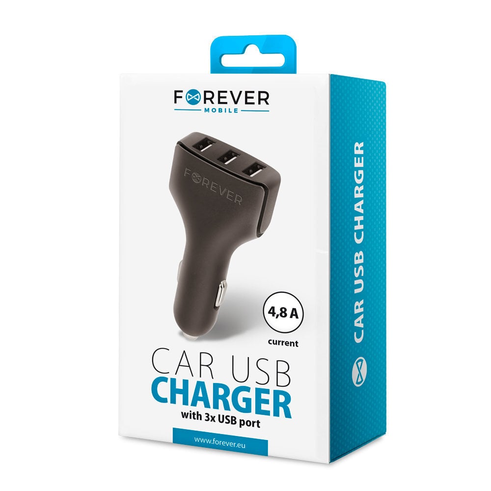Forever CC-05 car charger 3x USB 4.8A black hind ja info | Mobiiltelefonide laadijad | kaup24.ee