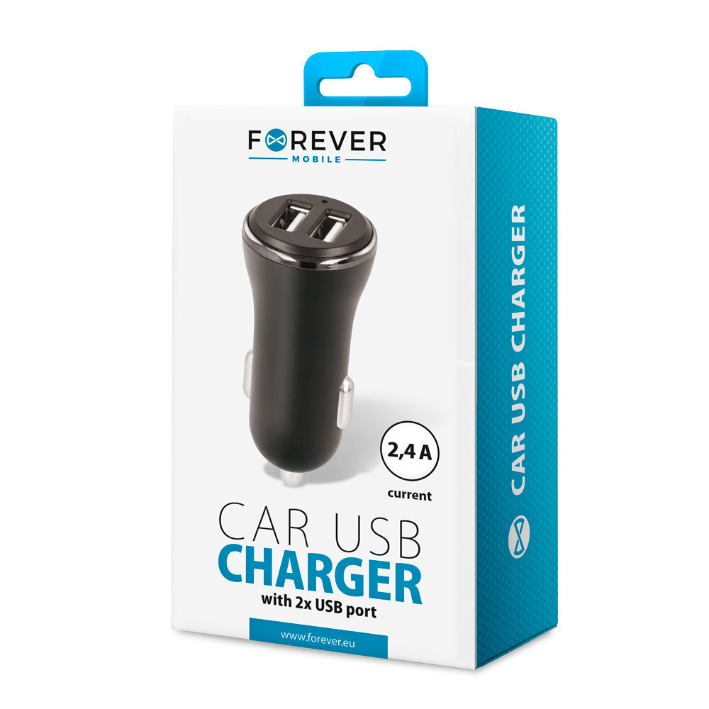 Forever CC-03 car charger 2x USB 2,4A black hind ja info | Mobiiltelefonide laadijad | kaup24.ee