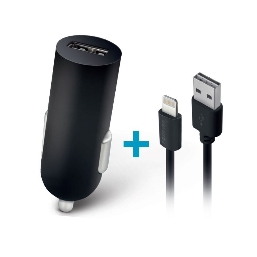 Forever M02 car charger 1x USB 2A black + Lightning cable hind ja info | Mobiiltelefonide laadijad | kaup24.ee