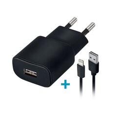 Forever TC-01 charger 1x USB 2A black + Lightning cable цена и информация | Зарядные устройства для телефонов | kaup24.ee