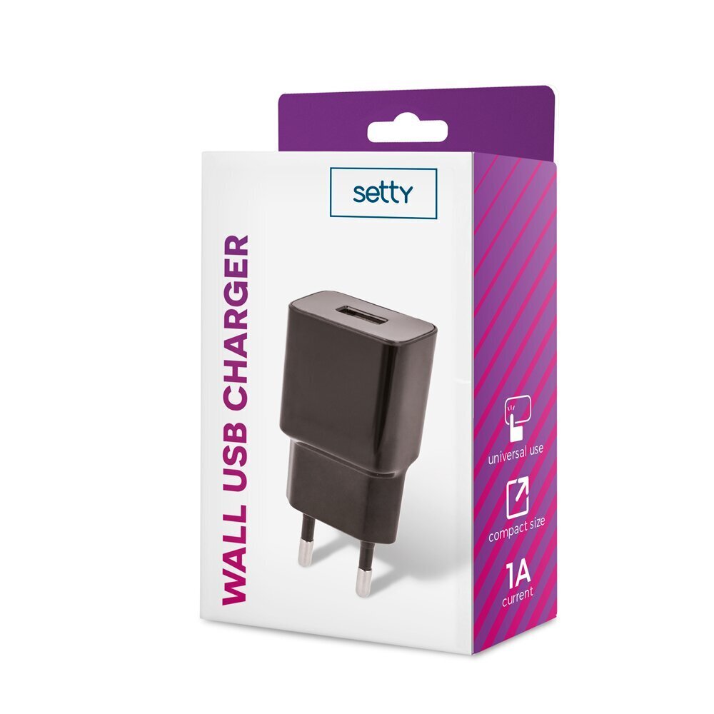 Setty charger 1x USB 1A black hind ja info | Mobiiltelefonide laadijad | kaup24.ee