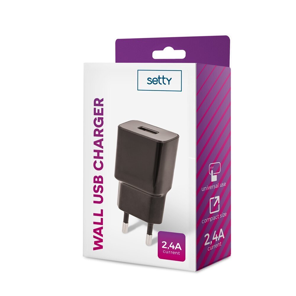 Setty charger 1x USB 2,4A black hind ja info | Mobiiltelefonide laadijad | kaup24.ee