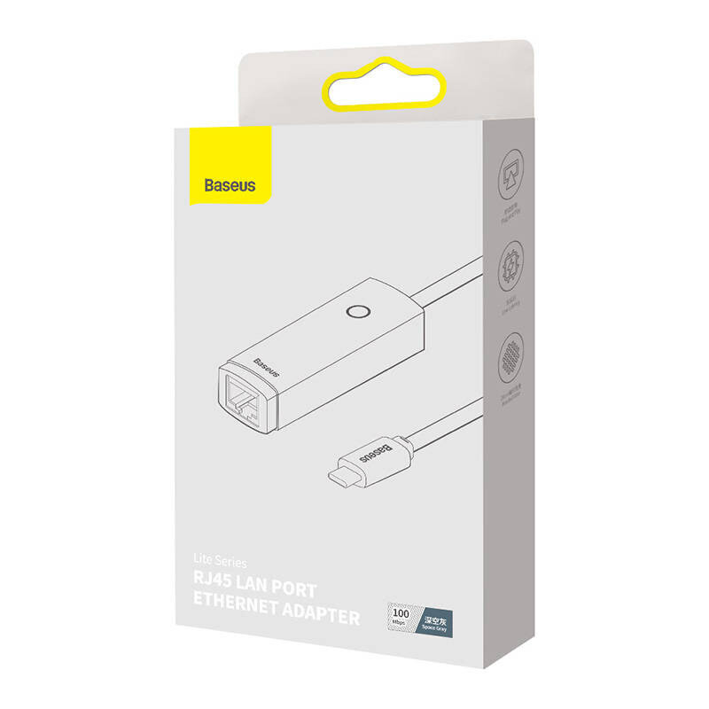 Baseus Lite Series USB Type C adapter - RJ45 LAN socket 100Mbps gray (WKQX000213) hind ja info | USB jagajad, adapterid | kaup24.ee