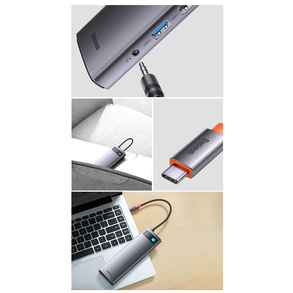 Baseus Metal Gleam multi-functional HUB USB Type C 12in1 HDMI / DP / USB Type C / minijack 3.5mm / RJ45 / SD (WKWG020213) цена и информация | USB jagajad, adapterid | kaup24.ee