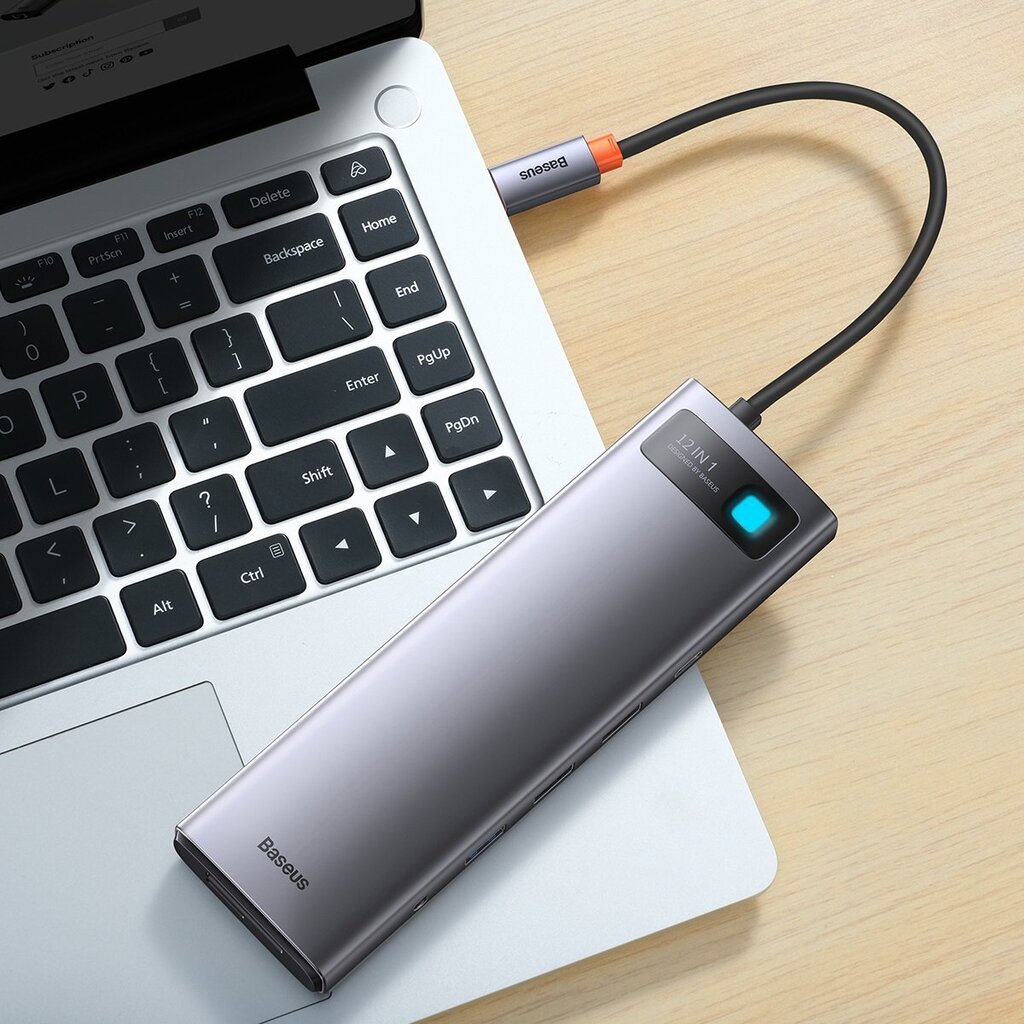 Baseus Metal Gleam multi-functional HUB USB Type C 12in1 HDMI / DP / USB Type C / minijack 3.5mm / RJ45 / SD (WKWG020213) цена и информация | USB jagajad, adapterid | kaup24.ee