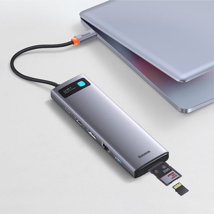 Baseus Metal Gleam multi-functional HUB USB Type C 12in1 HDMI / DP / USB Type C / minijack 3.5mm / RJ45 / SD (WKWG020213) цена и информация | USB jagajad, adapterid | kaup24.ee