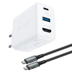 Acefast 2in1 charger GaN 65W USB Type C / USB, adapter adapter HDMI 4K @ 60Hz (set with cable) white (A17 white) (White) цена и информация | Зарядные устройства для телефонов | kaup24.ee