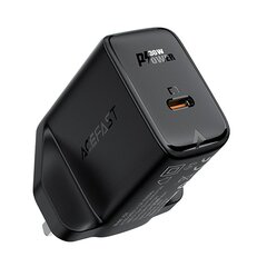 Acefast GaN charger (UK plug) USB Type C 30W, Power Delivery, PPS, Q3 3.0, AFC, FCP black (A24 UK black) (Black) hind ja info | Mobiiltelefonide laadijad | kaup24.ee