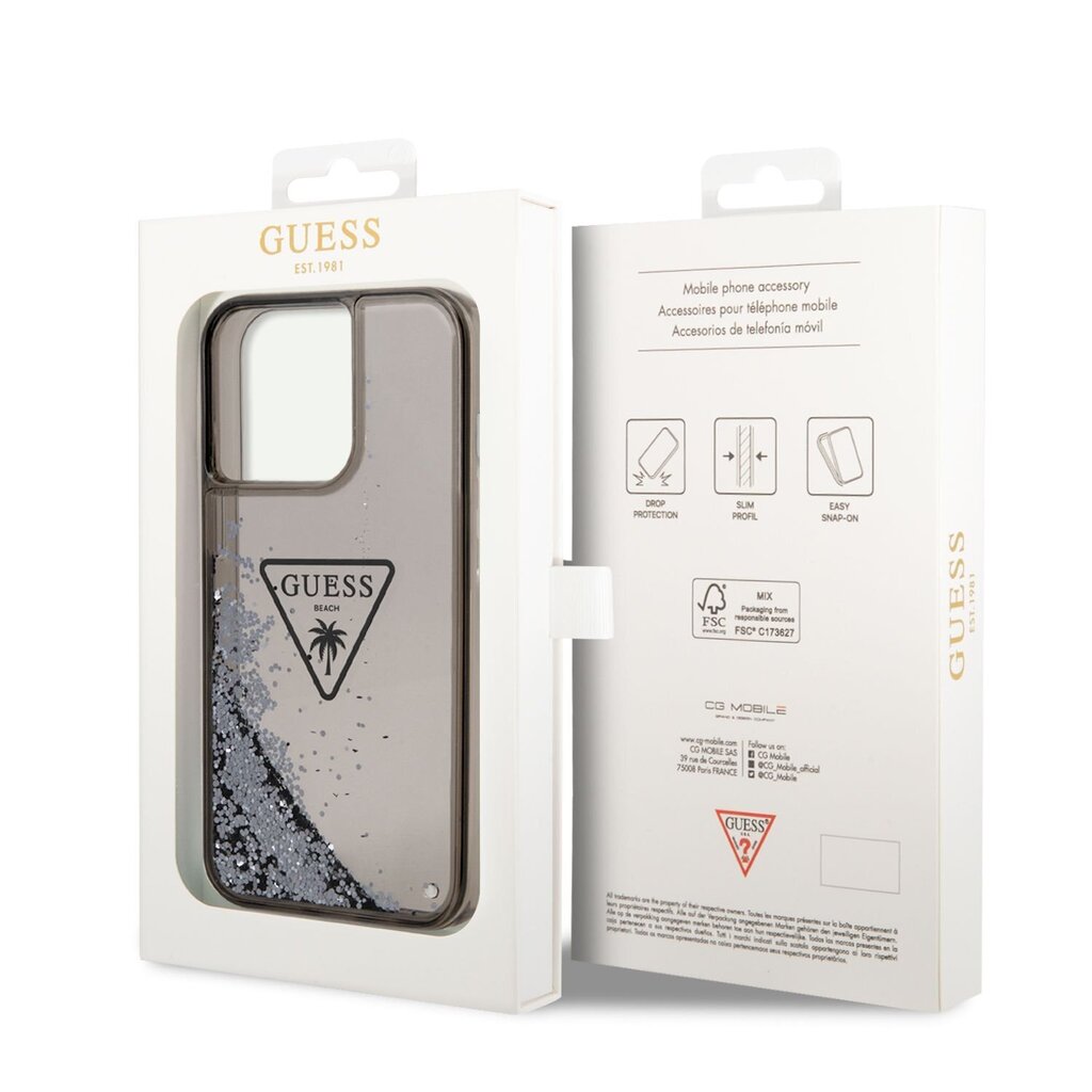 Guess PC/TPU Liquid Glitter Triangle Logo Case for iPhone 14 Pro Max Black цена и информация | Telefoni kaaned, ümbrised | kaup24.ee