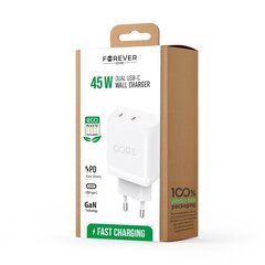 Forever CORE SMART PD wall charger 2xUSB-C 45 Вт цена и информация | Зарядные устройства для телефонов | kaup24.ee