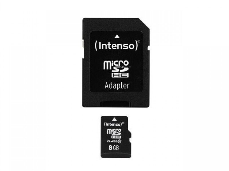 Mälukaart Intenso Micro SDHC 8GB Class 10 + Adapter цена и информация | Mobiiltelefonide mälukaardid | kaup24.ee
