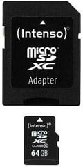 Карта памяти Intenso - Micro SDXC 64ГБ Class10 + адаптер цена и информация | Карты памяти для телефонов | kaup24.ee