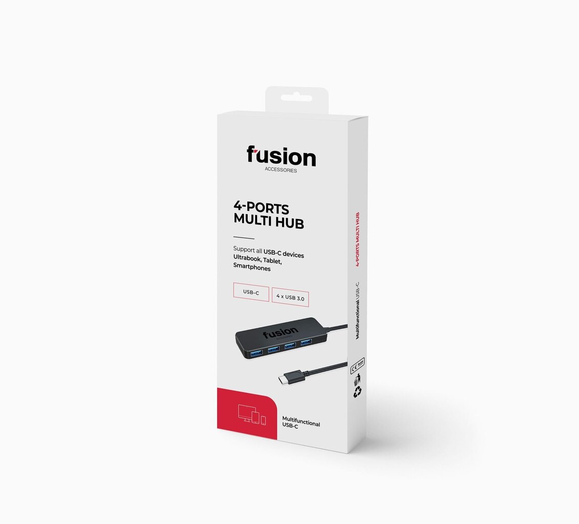 Fusion USB-C kuni 4 x USB 3.0 jaotur 5 Gbps must (EU Blister) hind ja info | USB jagajad, adapterid | kaup24.ee