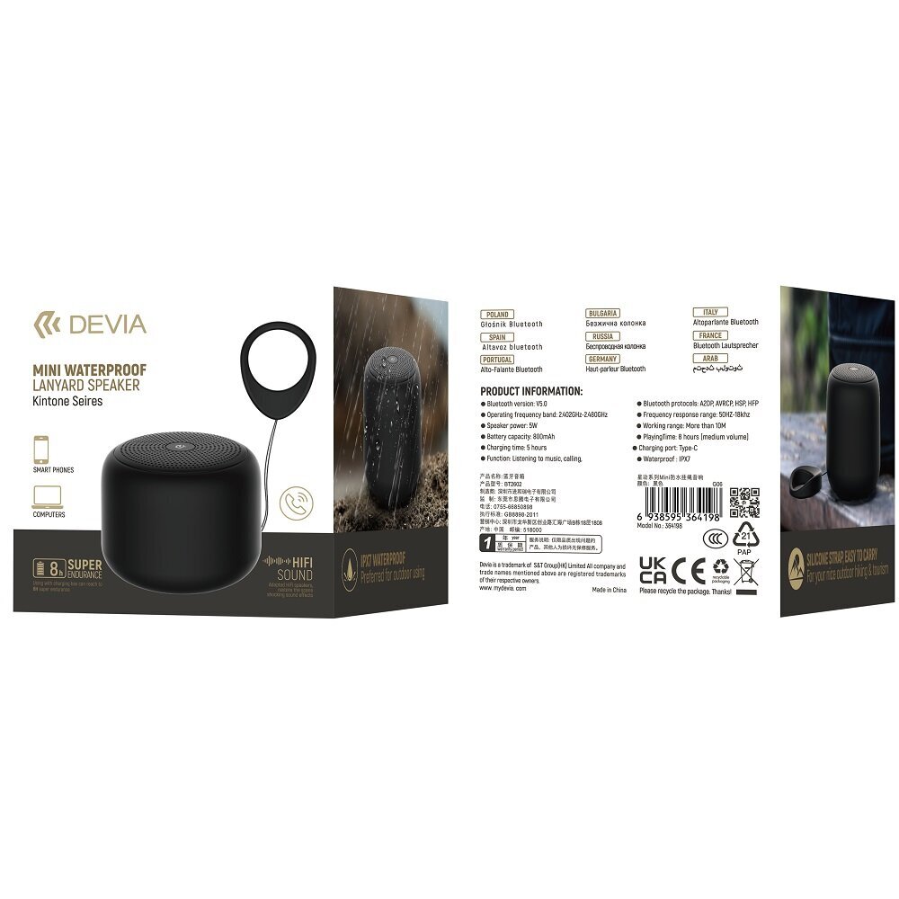 Devia Bluetooth speaker Kintone Mini black hind ja info | Kõlarid | kaup24.ee