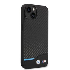 BMW M PU Carbon Blue Line Case for iPhone 14 Black цена и информация | Чехлы для телефонов | kaup24.ee