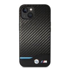 BMW M PU Carbon Blue Line Case for iPhone 14 Black цена и информация | Чехлы для телефонов | kaup24.ee