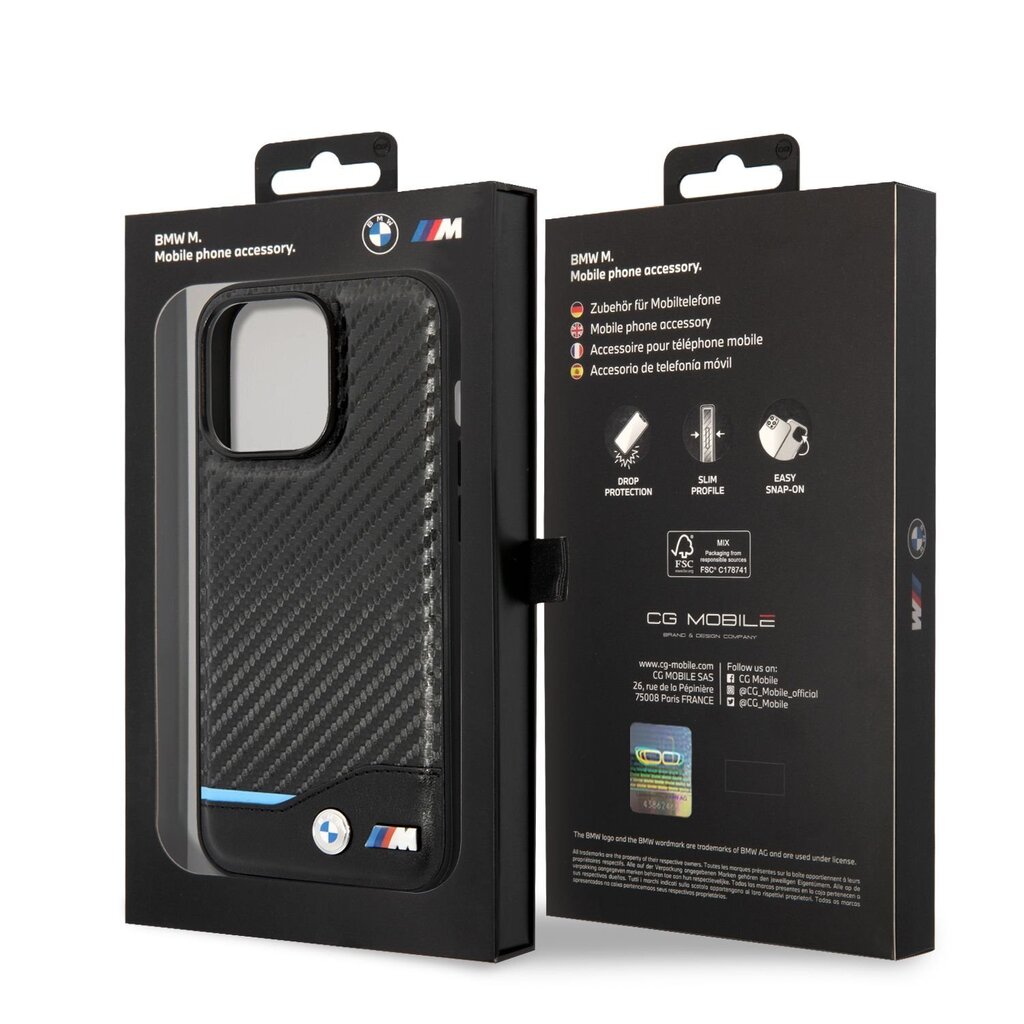 BMW M PU Carbon Blue Line Case for iPhone 14 Pro Max Black hind ja info | Telefoni kaaned, ümbrised | kaup24.ee