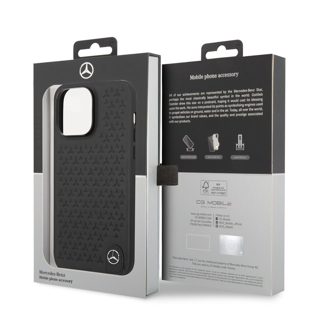 Mercedes Genuine Leather Star Case for iPhone 14 Pro Max Black hind ja info | Telefoni kaaned, ümbrised | kaup24.ee