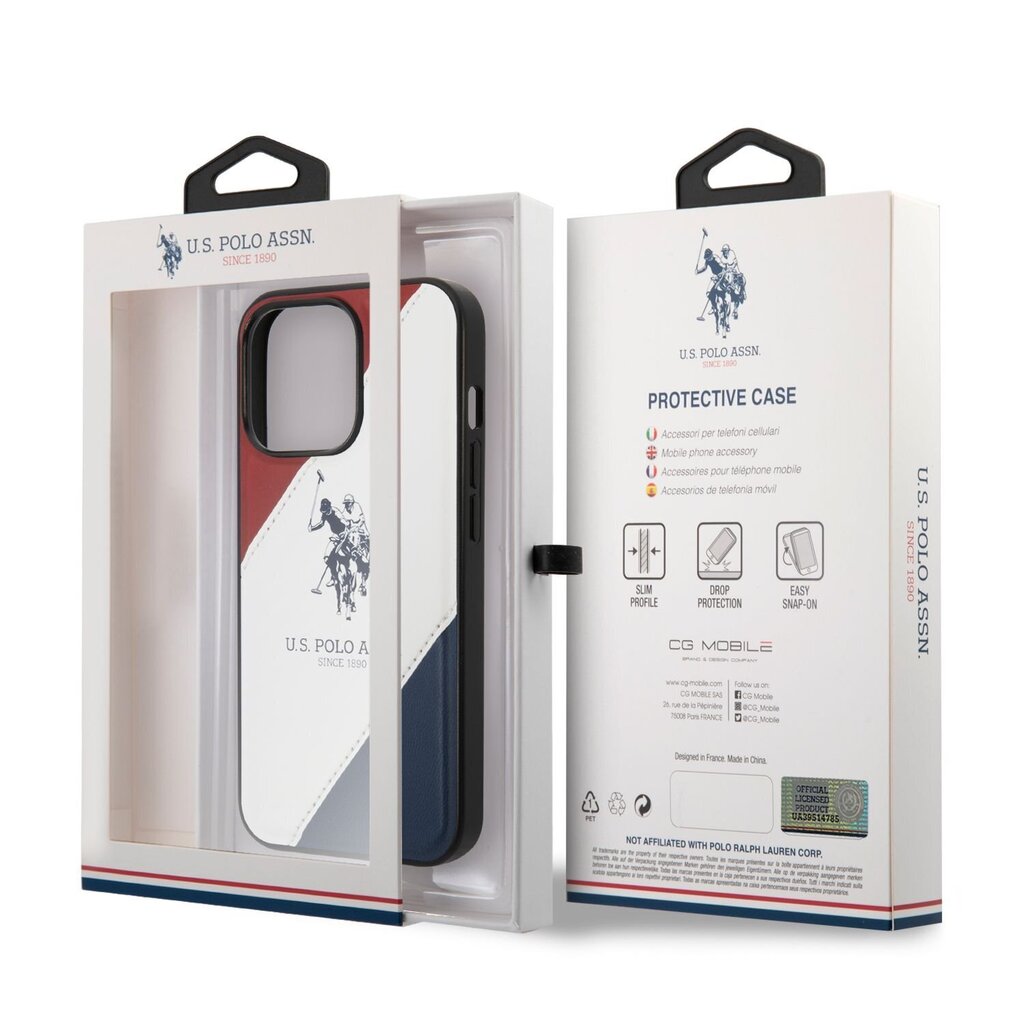 U.S. Polo PU Leather Double Horse Case for iPhone 14 Pro Red/White/Navy hind ja info | Telefoni kaaned, ümbrised | kaup24.ee