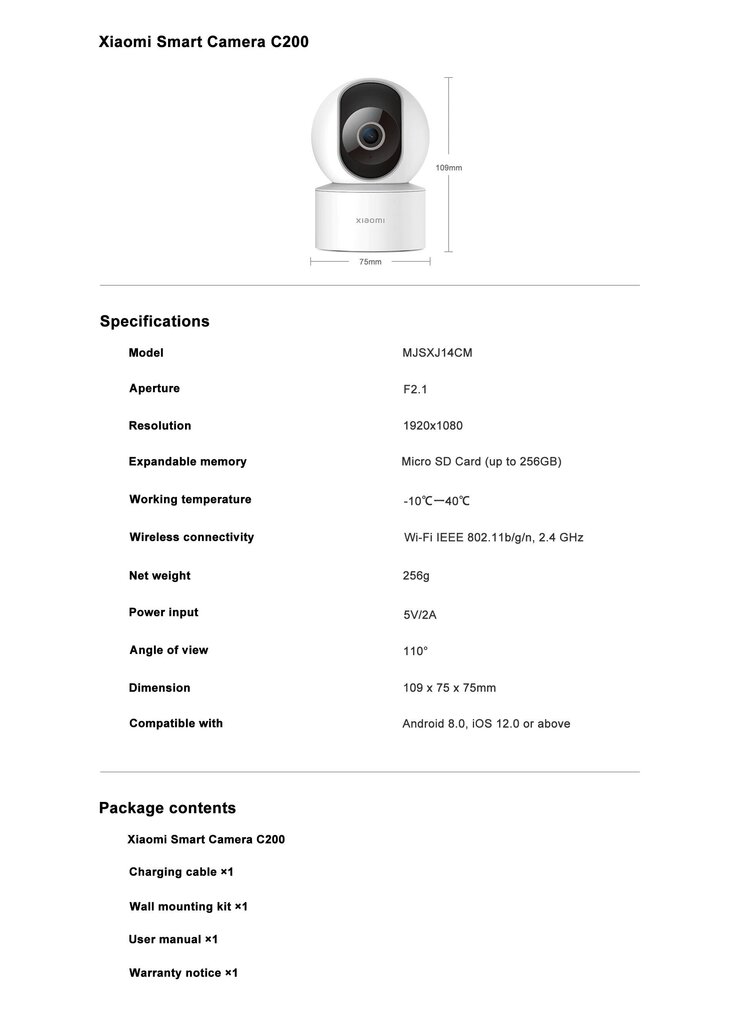 IP kaamera Xiaomi Smart Camera C200 BHR6766GL цена и информация | Valvekaamerad | kaup24.ee