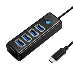 Orico Hub Adapter USB-C to 4x USB 3.0, 5 Gbps, 0.15m (Black) цена и информация | Адаптеры и USB-hub | kaup24.ee