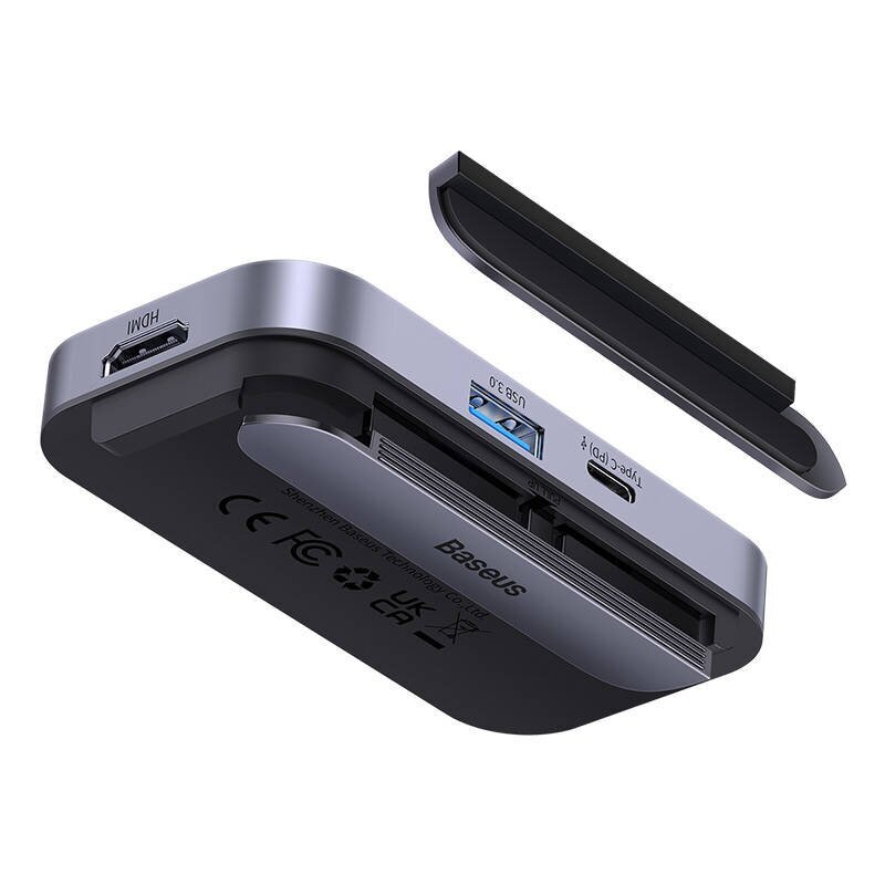 Hub 6in1 Baseus PadJoy Series USB-C to USB 3.0 + HDMI + USB-C PD + jack 3.5mm + SD|TF (Grey) цена и информация | USB jagajad, adapterid | kaup24.ee