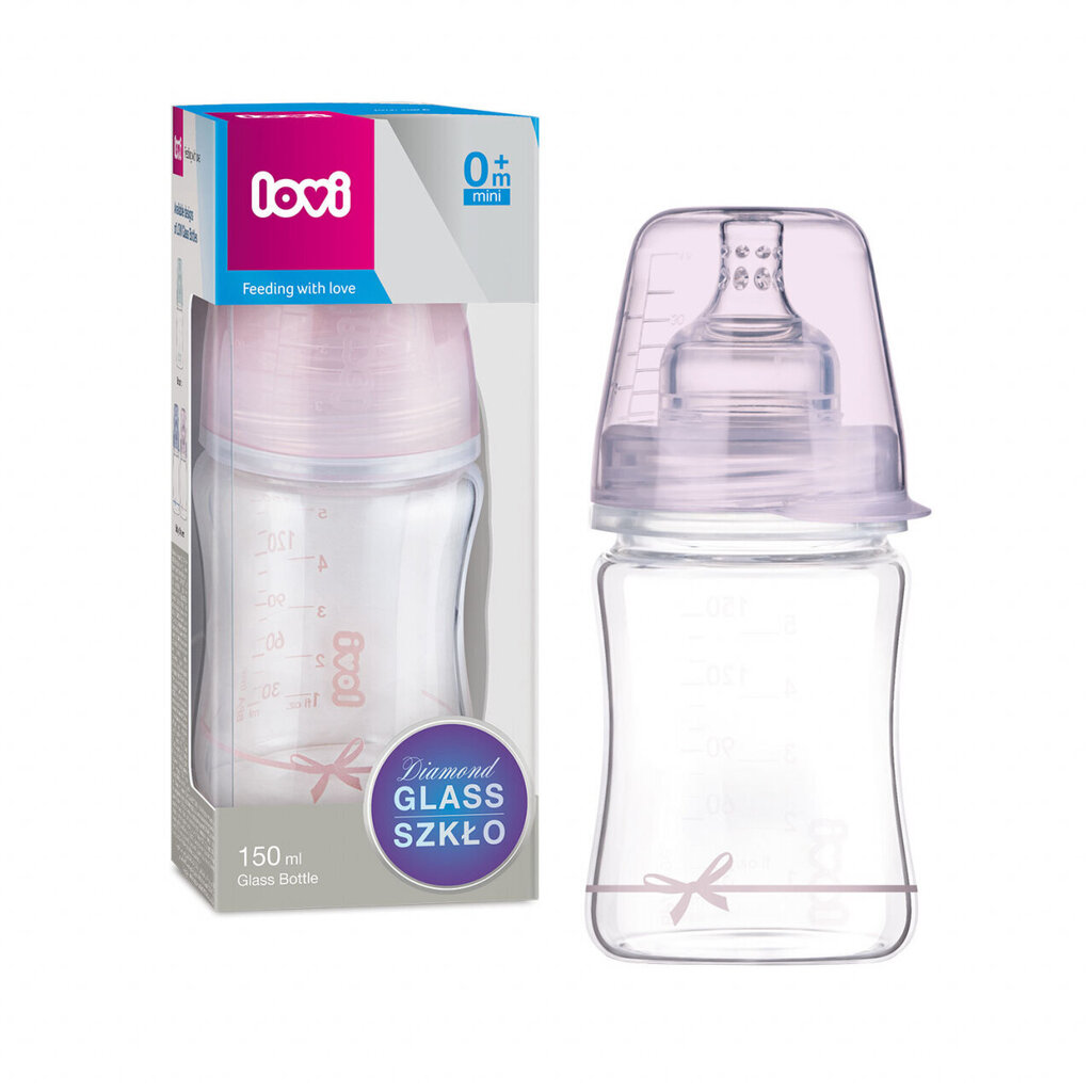 Klaaspudel Lovi Diamond glass Baby Shower girl, 150 ml hind ja info | Lutipudelid ja aksessuaarid | kaup24.ee