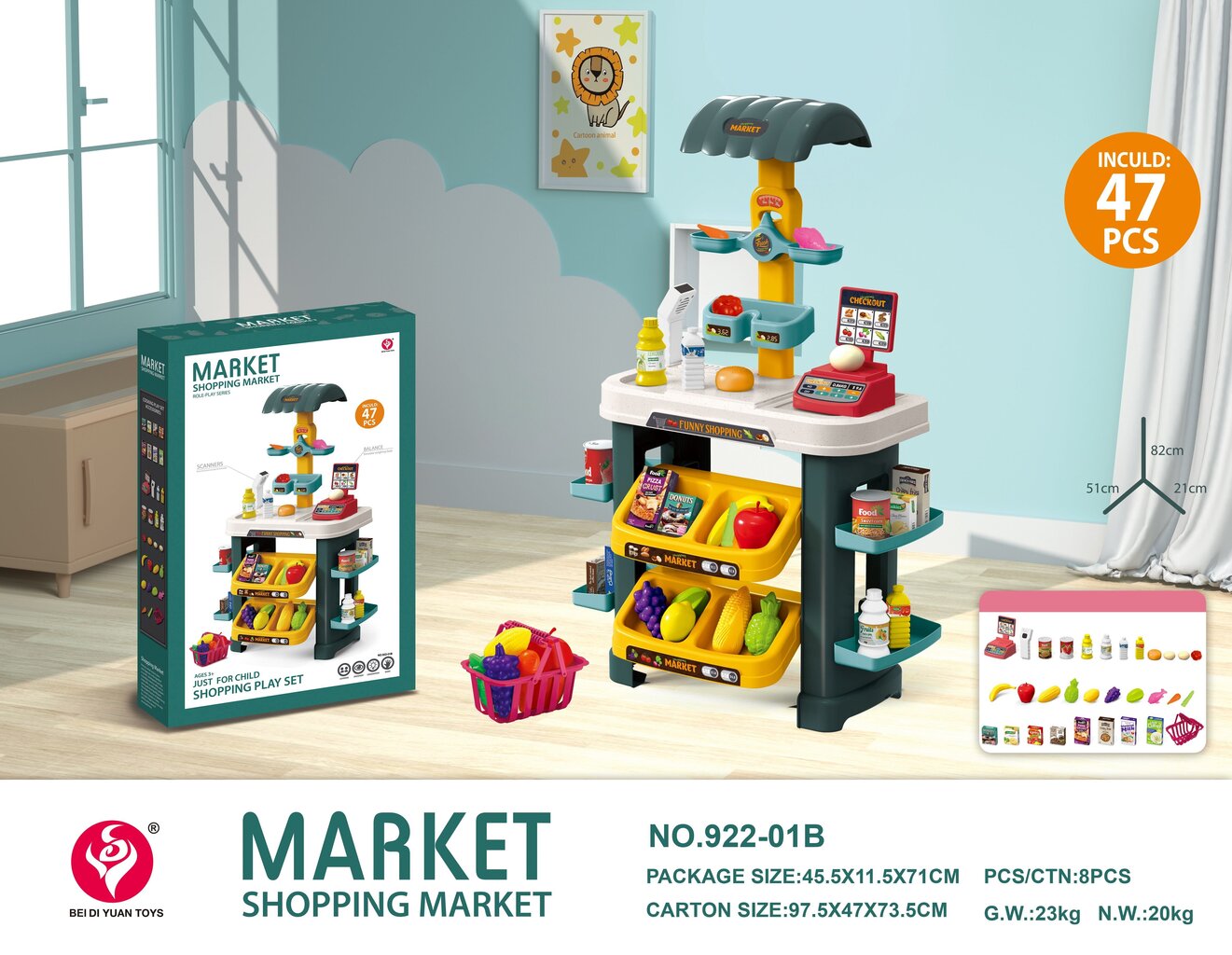 Mänguostukeskus koos tarvikutega Market Xiong Cheng toys factory, 2104U411 hind ja info | Tüdrukute mänguasjad | kaup24.ee