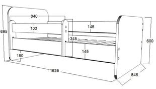 Детская кровать с матрасом и ящиком для постельного белья Ami 1, 160x80 см цена и информация | Детские кровати | kaup24.ee