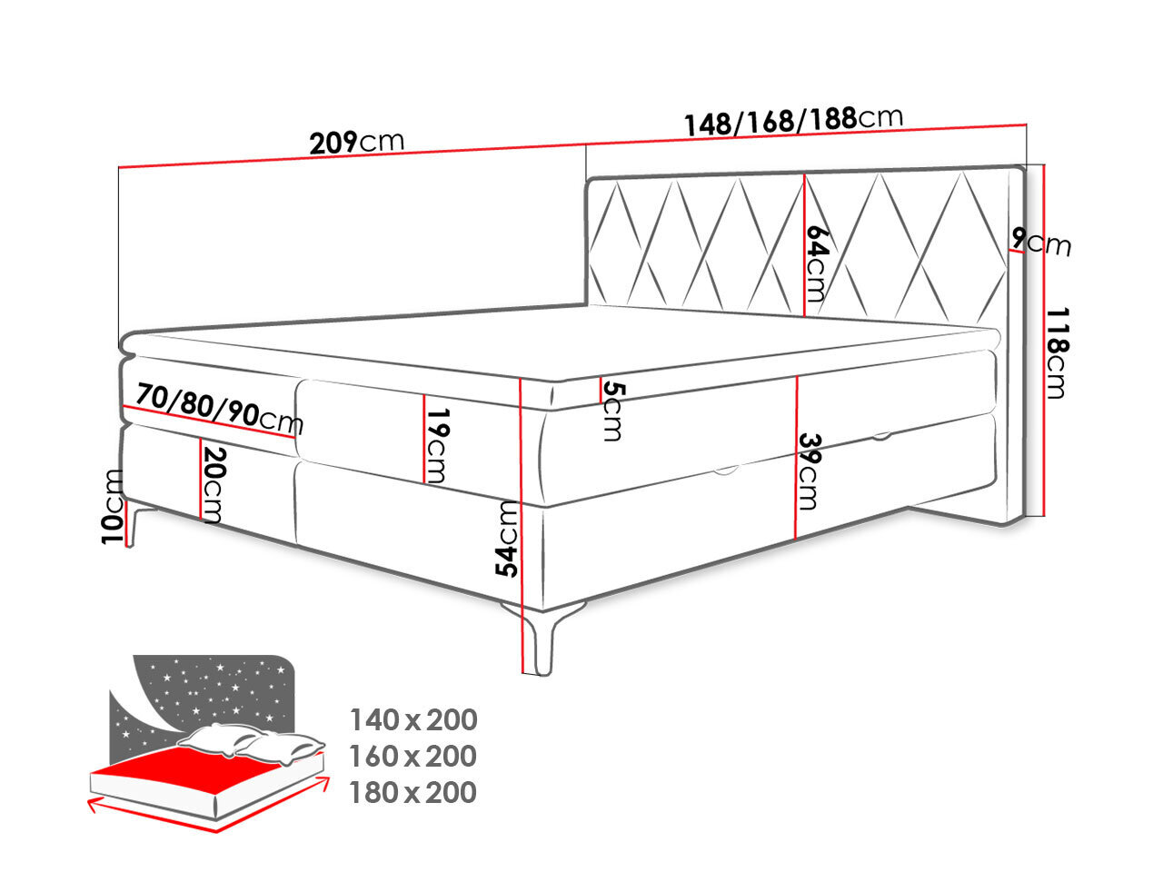 Kontinentaalvoodi MAERIEN-Inari 91-140x200 cm цена и информация | Voodid | kaup24.ee