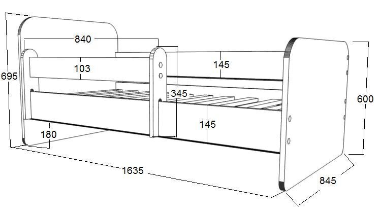 Voodi Ami 3 koos madratsi 160x80cm ja voodipesukastiga hind ja info | Lastevoodid | kaup24.ee