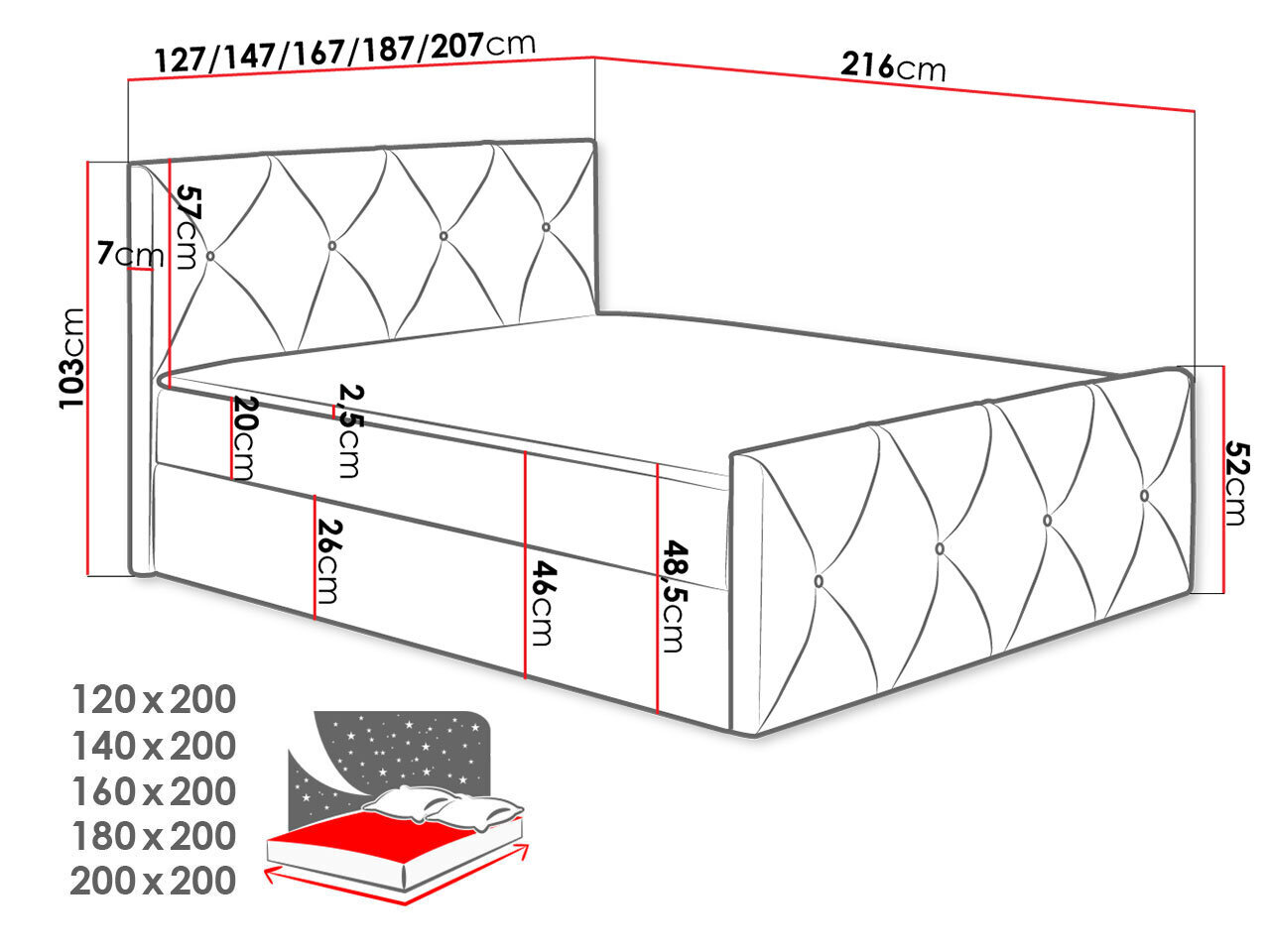 Kontinentaalvoodi XIRIOUS LUX-Mono 235-120x200 cm hind ja info | Voodid | kaup24.ee