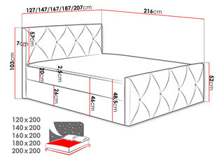 Континентальная кровать XIRIOUS LUX-Mono 235-160x200 см цена и информация | Кровати | kaup24.ee