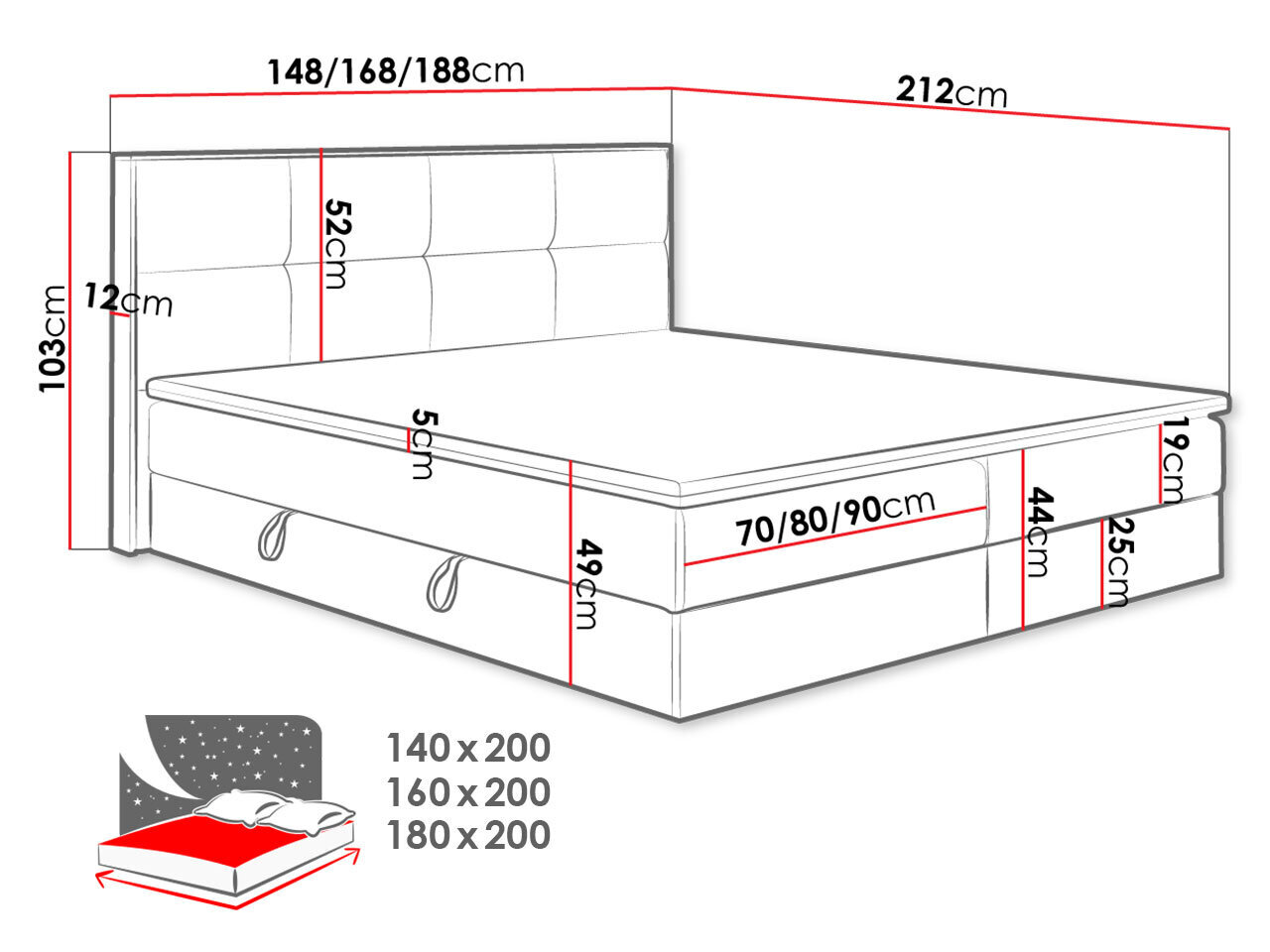 Kontinentaalvoodi BOGONITA-Soro 97-140x200 cm hind ja info | Voodid | kaup24.ee