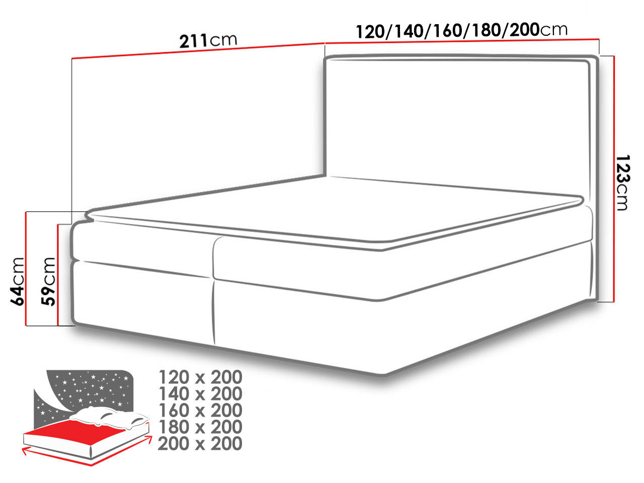 Kontinentaalvoodi CONTO-Olimp 01-120x200 cm цена и информация | Voodid | kaup24.ee