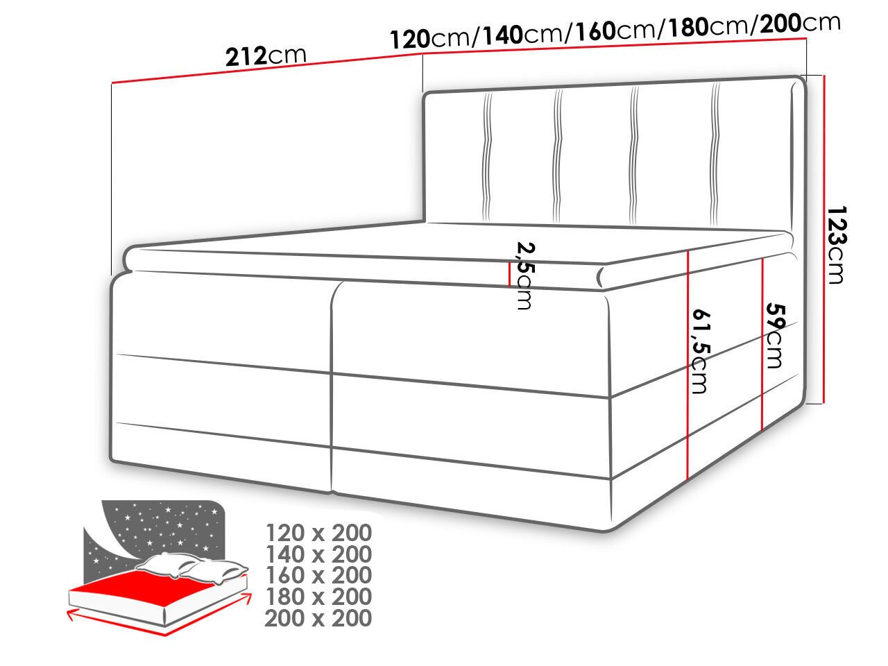 Kontinentaalvoodi ORLANDO-Kameleon 92 + Kameleon 84-120x200 cm hind ja info | Voodid | kaup24.ee